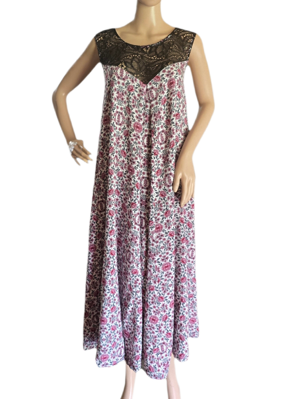torrid Pink Floral Maxi Dress with Black Lace Yoke